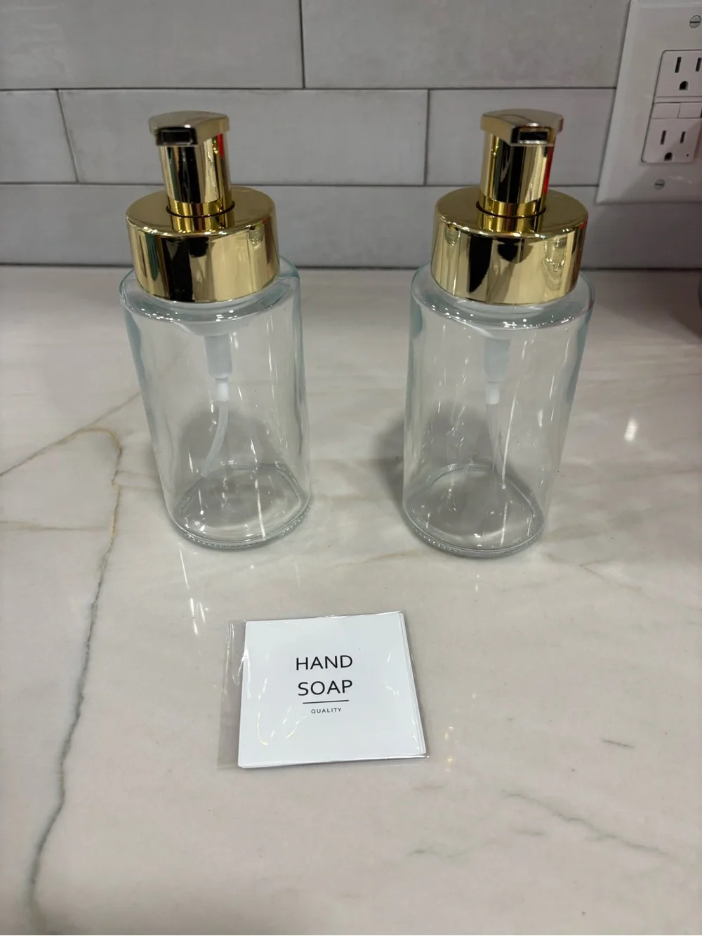 Glass Foaming Soap Dispenser with Gold Pump - Set of 2